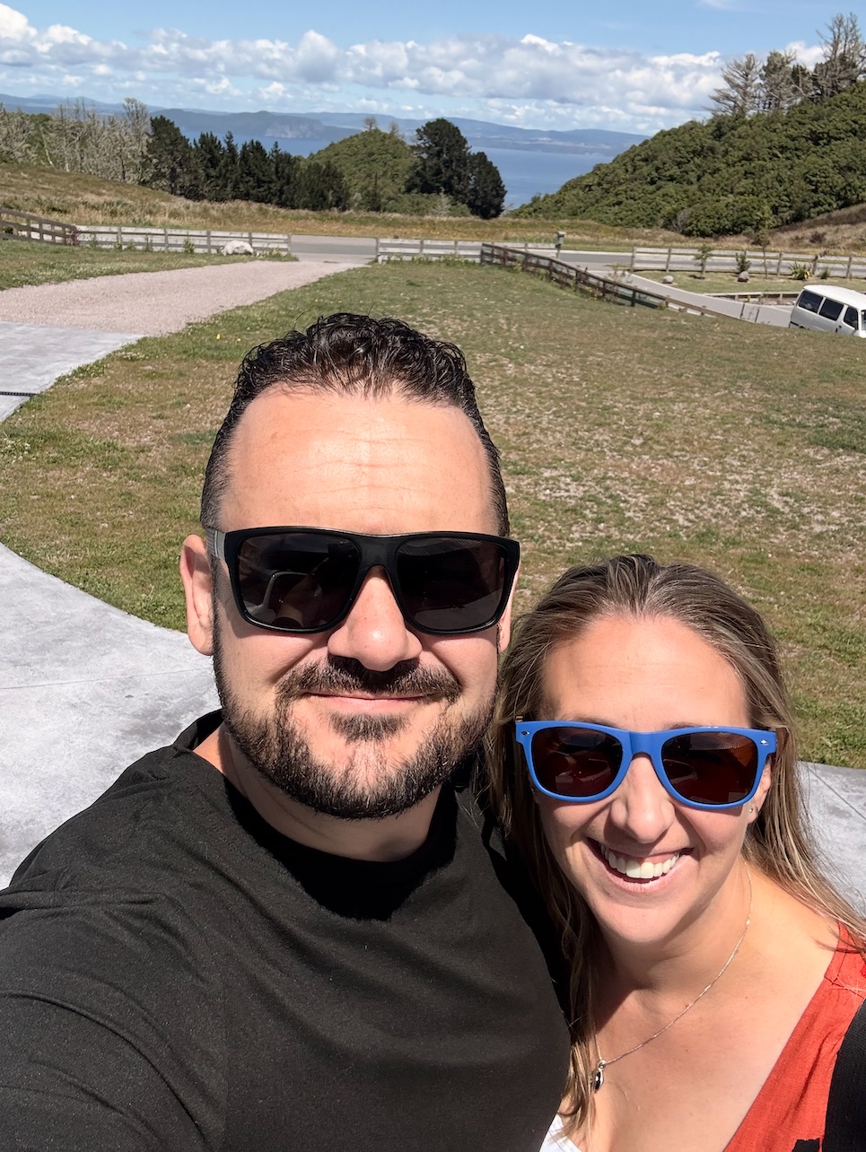 Wonder Doors founders Stephen and Holly smiling together on a break in Taupō